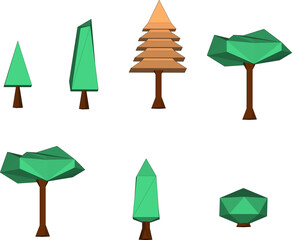 Sketch vector illustration artistic unique 3d cartoon tree plant poly silhouette drawing design