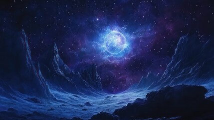 Fototapeta premium planet landscape digital painting, spectacular night scene, space, universe, fantastic lighting