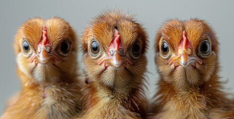 Fototapeta premium Close-Up Portrait of Funny Chickens Isolated on White Background - Unknown Artist Style 