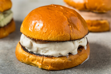 Frozen Homemade Gelato Sandwich On Brioche Buns