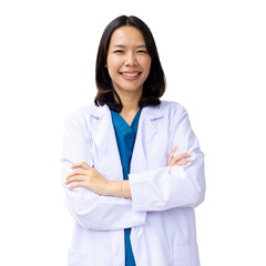 close up young asian nurse woman smile and hold digital tablet for record of OPD isolated on...