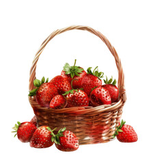 PNG A vibrant basket filled with ripe strawberries, perfect for summer recipes or healthy snacks, showcasing natural freshness.