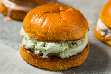 Frozen Homemade Gelato Sandwich On Brioche Buns