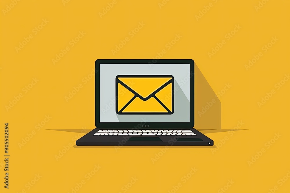 Aufkleber a laptop with an open envelope on the screen, yellow background generative ai