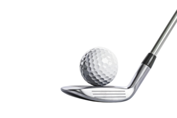 PNG Close-up of a golf club striking a golf ball, showcasing precision and technique in sports.