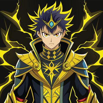 Powerful Anime Fighter Charging Energy with Electrifying Aura in Dynamic Pose