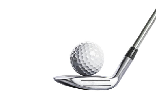 PNG Close-up of a golf club striking a golf ball, showcasing precision and technique in sports.