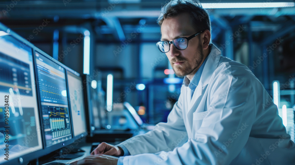 Poster businessman interacting with quality control certification and assurance for automated systems