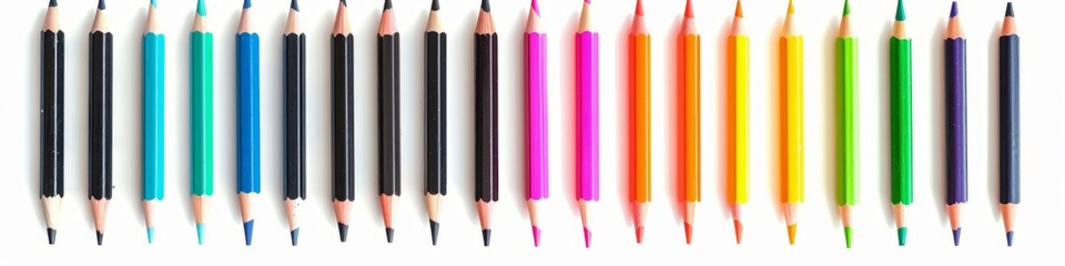 Naklejka premium Vibrant Colorful Pencils Set Isolated on White Background: Essential School Supplies for Back-to-School Shopping. Creative Stationery Collection Perfect for Students, Artists, and Office Use in High-R