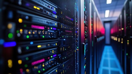 Naklejka premium High-tech data center servers, highlighting advanced technology and infrastructure.