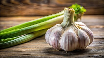 A close-up of a hybrid garlic and leek bulb, showcasing its unique blend of sweetness and richness, vegetables, hybrid, food