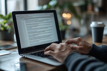 Photograph of a Person Receiving a Fake Email: Close-up of a person reading a phishing email on their laptop.