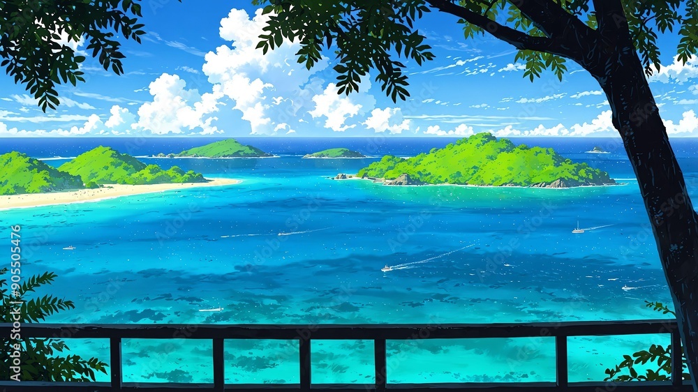 Wall mural mamanuca islands fiji natural wonders around the world morning view anime