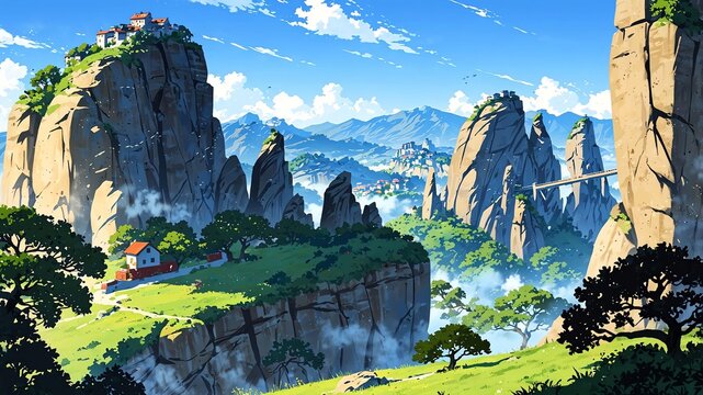 meteora greece natural wonders around the world morning view anime