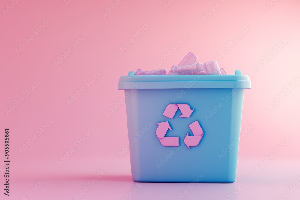 Poster minimalist blue recycling bin encapsulating simplicity and efficiency in waste segregation