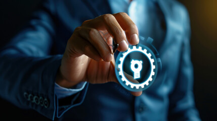 Businessman touching standard quality control certification assurance guarantee for automation process