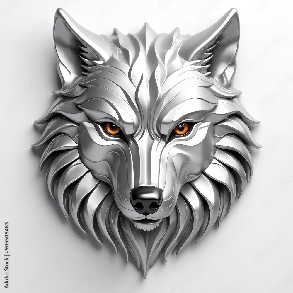 Sticker silver wolf head 3d art logo in plain white background 675