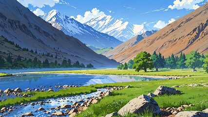 Fototapeta premium pamir mountains central asia natural wonders around the world morning view anime