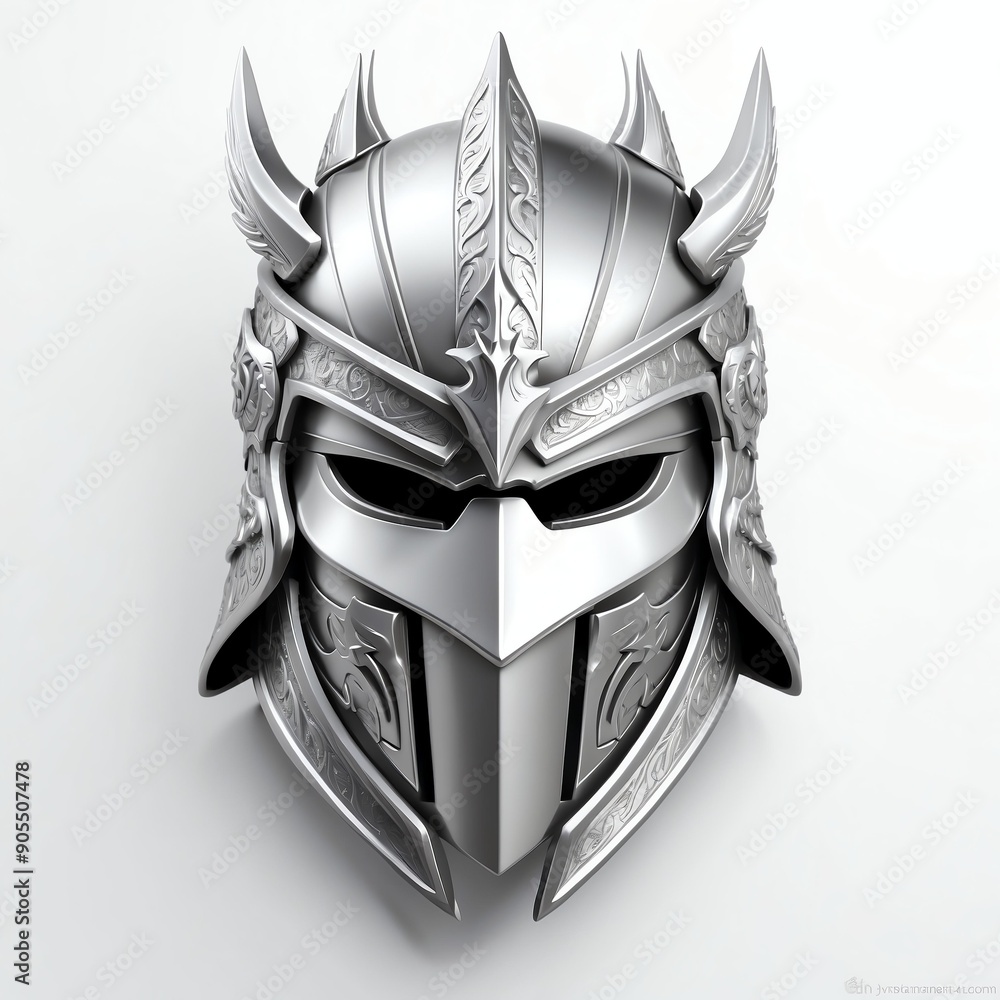 Wall mural silver knight warrior head 3d art logo in plain white background 576