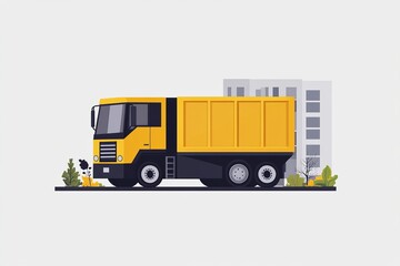 Urban trash collection scene with modern garbage truck showcasing efficient waste management and clean city initiatives.