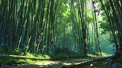 Fototapeta premium sagano bamboo forest japan natural wonders around the world morning view anime