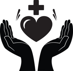 Vector Silhouette of Heart in Hands