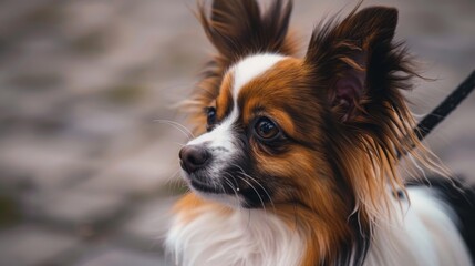 Papillon on a leash