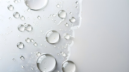 Water drops on white background. Pure realistic droplets top view