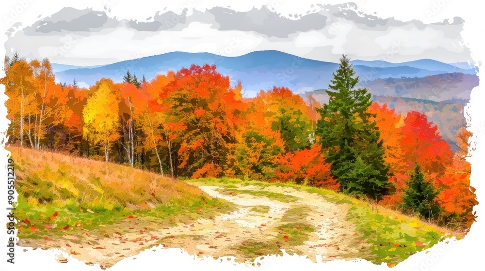 Canvas Prints an autumn mountain trail with red and orange trees