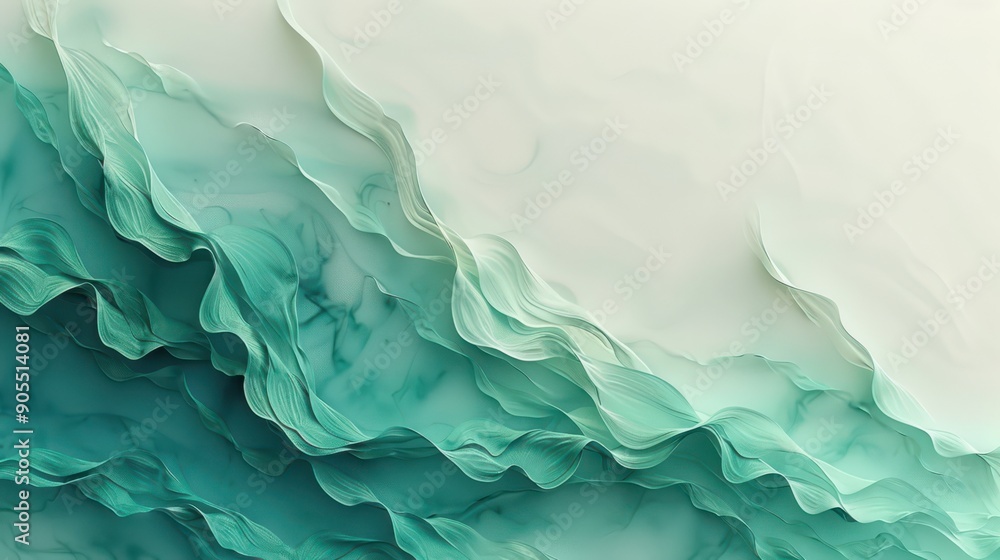 Sticker a serene abstract art piece featuring layered green and white fluid textures, creating a calming and