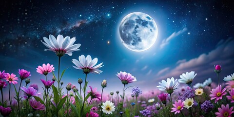 Fototapeta premium Beautiful flowers blooming at night under the moonlight, night, flowers, blooming, moonlight, beauty, nature, outdoor, fragrant