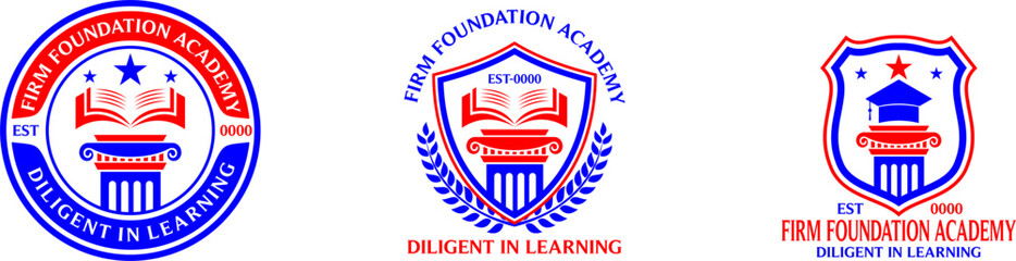 Firm Foundation Academy Logo. Education Vector Logo. Royal Red Logo White Background. Vector Illustration.