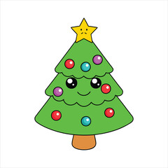 Christmas tree kawaii vector