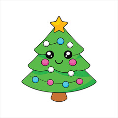 Christmas tree kawaii vector