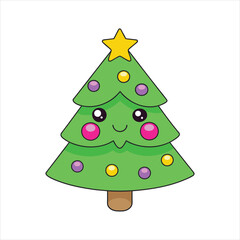 Christmas tree kawaii vector