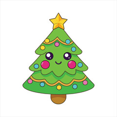 Christmas tree kawaii vector