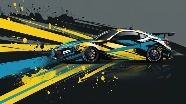 Car decal graphic wrap vinyl sticker. Graphic abstract stripe designs for Racing vehicles. 