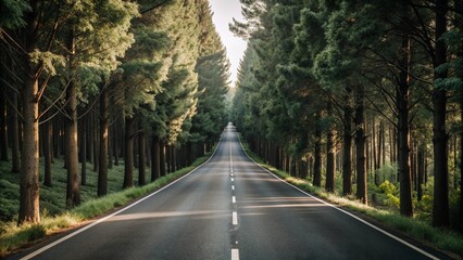 Obraz premium long road surrounded by trees 