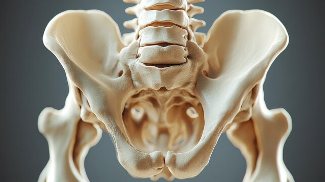 Detailed 3D artwork of human pelvic bone anatomy.