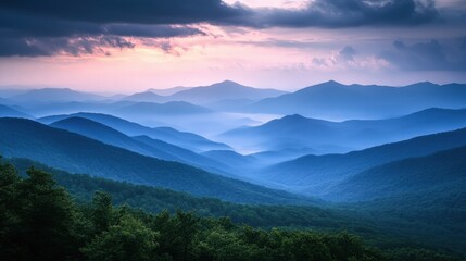 Obraz premium Majestic mountains bathed in serene light, inviting viewers to discover the peaceful beauty of nature's grandeur.