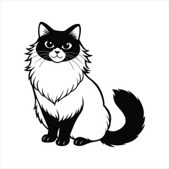 Cute Ragdoll Cat linocut vector
