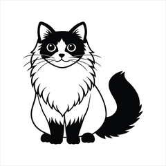Cute Ragdoll Cat linocut vector