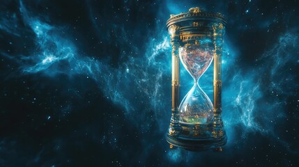 A fantasy image of hourglass in the space for Space Time in our 5 dimension universe galaxy concept.