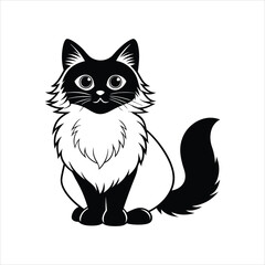 Cute Ragdoll Cat linocut vector