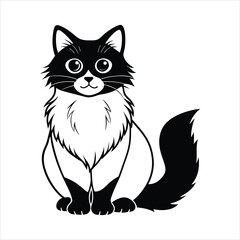 Cute Ragdoll Cat linocut vector