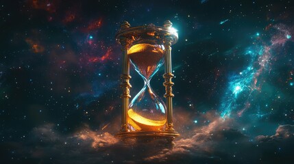 A fantasy image of hourglass in the space for Space Time in our 5 dimension universe galaxy concept.