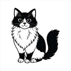 Cute Ragdoll Cat linocut vector