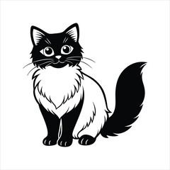 Cute Ragdoll Cat linocut vector