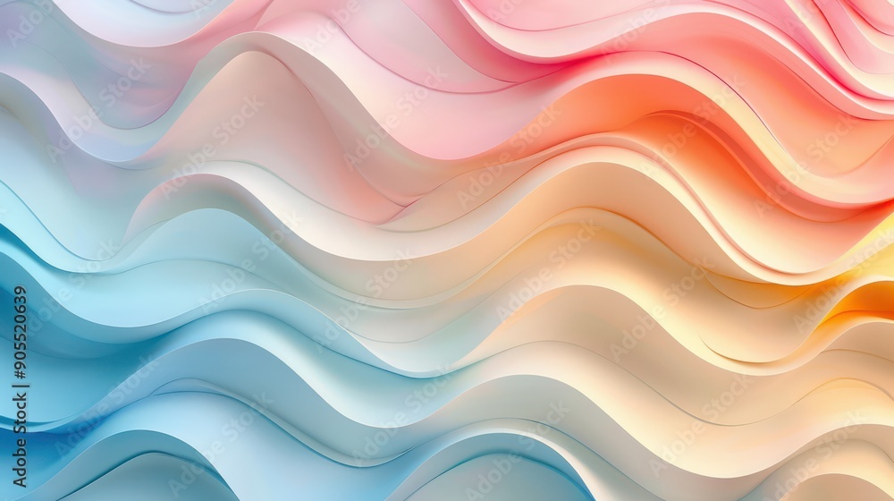 Wall mural a vibrant wave pattern in pastel colors, creating a soothing and dynamic background perfect for mode
