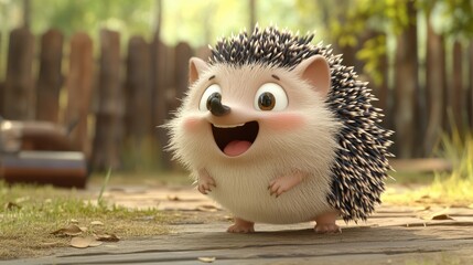 Adorable 3D cartoon hedgehog character, exuding cuteness and charm in a playful setting.